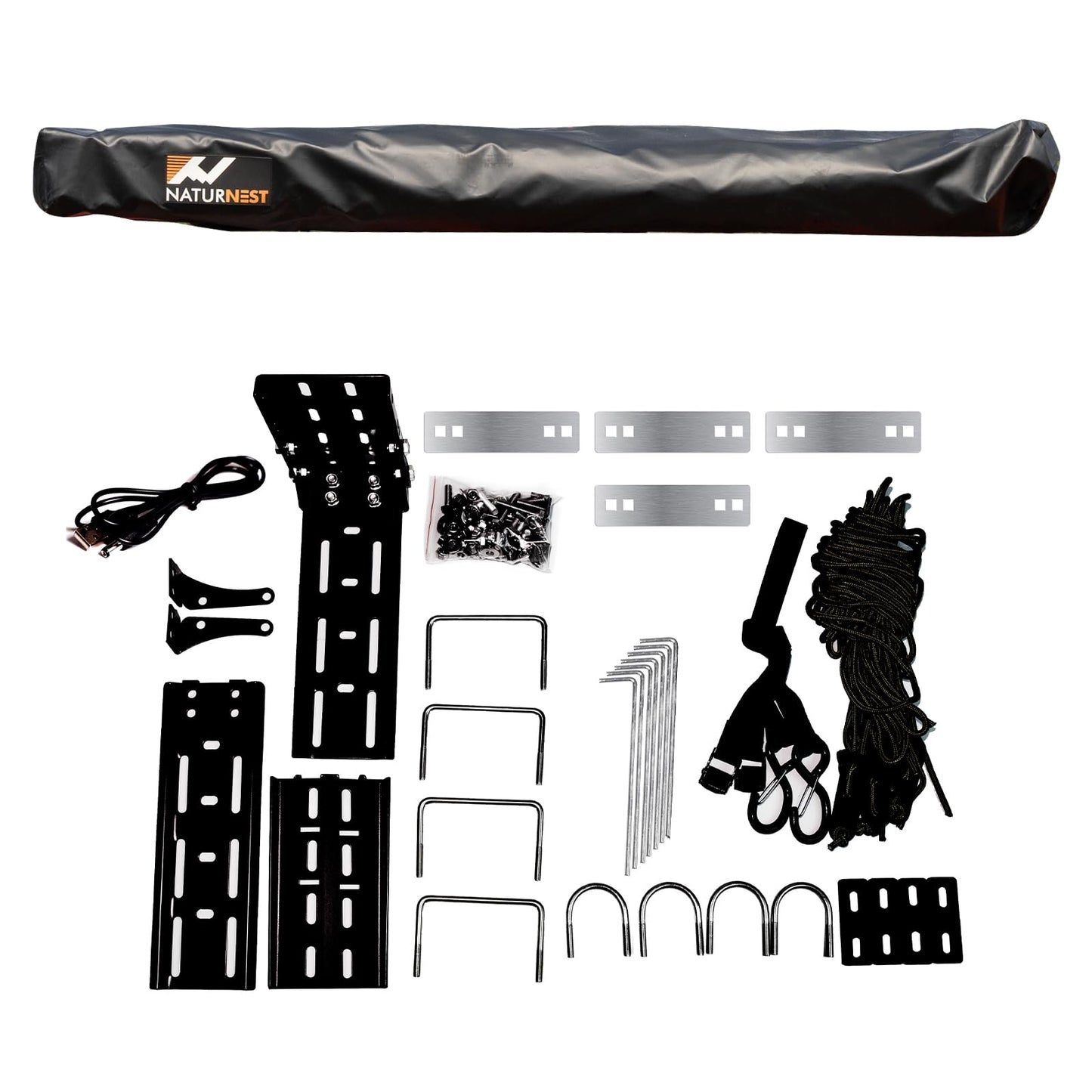 Naturnest 270 Car Awning Plus, Waterproof Windproof UV-Resistant Retractable Awning with LED Light for Camper, 270 Degree Manual Retractable Side Awnings for Truck, SUV, Jeep, Van - Driver Side