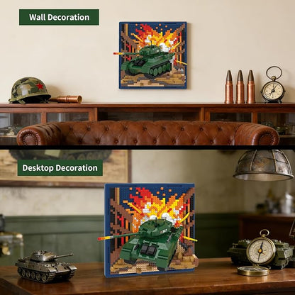 Military Tank 3D Wall Art Micro Mini Building Blocks Set WW2 T-34 Tank Collection Display Model &amp Wall Decor No Compatible with Lego Great Army Vehicle Toy Gift for Adults Teens 14+ (1430 PCS)