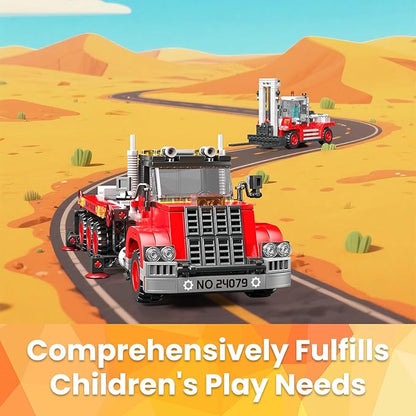Mould King Trailer Toy Building Block Realistic American Style Semi Truck Model Building Sets for Boys Girls Ages 8+ 24079 STEM Toy with Forklift Truck Collectible Model for Adults (906 PCS)