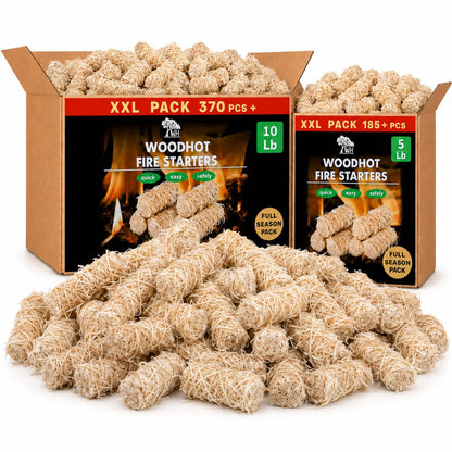 WH Natural Fire Starters 5 lb and 10 lb Bundle, 15 lb Total, 555 Pcs, Long Burning Odorless Charcoal Starters for Campfires, Grill, BBQ, Fire Pit, Fireplace, Wood Stove, Pizza Oven, Quick Ignite