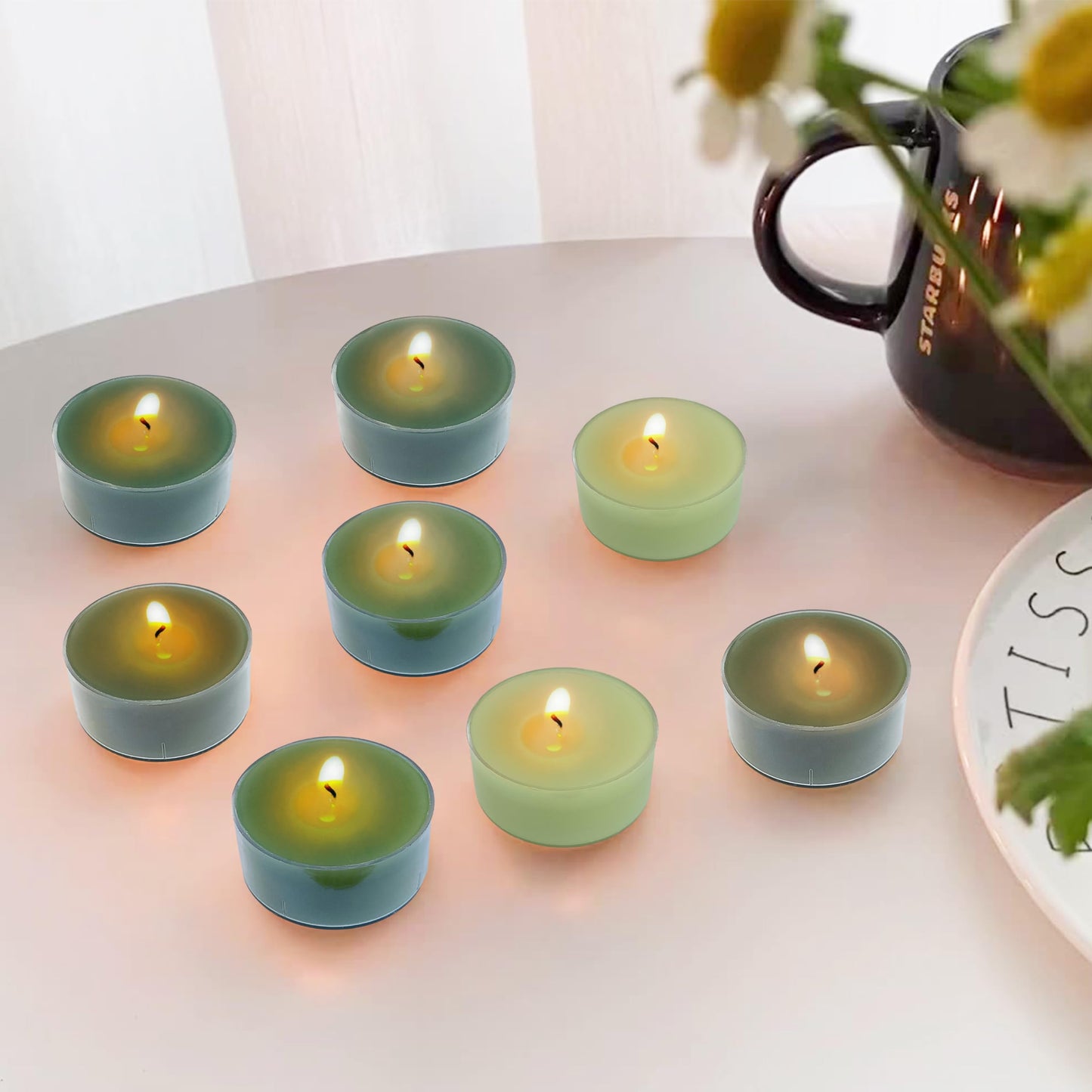 Sage Green Ombre Tea Lights Set of 24, Cedar Scented Tealight Candles, Handmade Tea Candles, Long Burning Tealights for Romantic Wedding Home Decor Gift
