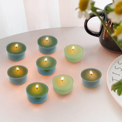 Sage Green Ombre Tea Lights Set of 24, Cedar Scented Tealight Candles, Handmade Tea Candles, Long Burning Tealights for Romantic Wedding Home Decor Gift