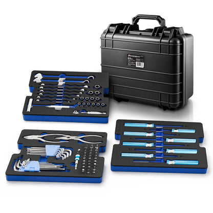 Powerbuilt 83 Pc. 420J2 Stainless Steel Marine Boat Repair Tool Set, Drivers, Pliers, Wrenches, Mallet, Bit Driver/Bits, Sockets, Watertight Shock Resistant Case with Lift-Out Foam Tool Trays - 642411