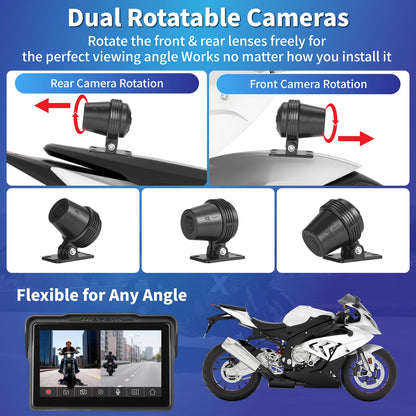 Motorcycle CarPlay Screen 7", Waterproof GPS Display for Motorbike, Wireless CarPlay & Android Auto para Moto, Dual Bluetooth, Touchscreen, Music Sharing Siri (7" Wireless CarPlay) (Dual Camera)
