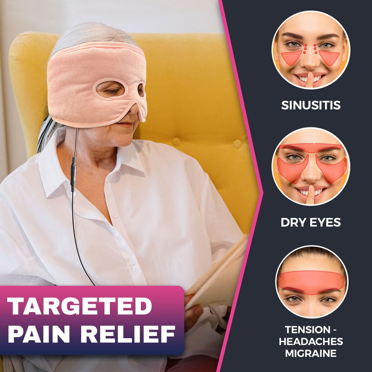 Moist Heat Sinus Pressure Relief Mask with 3 Heat Settings, Extra Large Face Heating Pad for Eyes, Sinusitis, Hormone Migraine, Tension Headache Relief Black