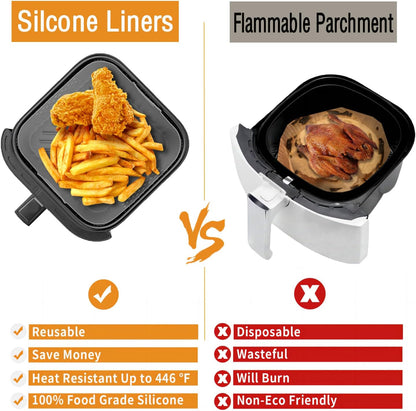 LYHOLKEER Air Fryer Silicone Liners - Reusable Square Liners for COSORI & Ninja | 2 Pcs Set, Fits 5QT-6.8QT