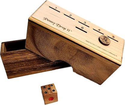 Penny Drop II Wooden Dice Game – Handmade Family Game with Maple Wood Lid
