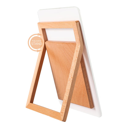 Desktop Glass Whiteboard with Reversible Wood Stand, Small White Board, Mini Dry Erase Whiteboard Easel for Desk, Reusable Desk Notepad 9.5"x6.7" for Home, Office, Accessories Included, Yeoux