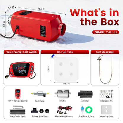 OBAKL Diesel Heater 5KW, Aluminum Housing, Diesel Air Heater 12V High Altitude, Parking Heater with Talking LCD Controller & 15L Tank for Trucks, Campers, RVs, and Boats