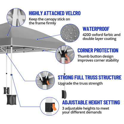 10x20 Pop Up Canopy Tent, Heavy Duty Wedding Party Tent Commercial Grade Instant Shelter with Removable Sidewalls for Outdoor, Parties, 3 Height, Carry Bag, Sandbag