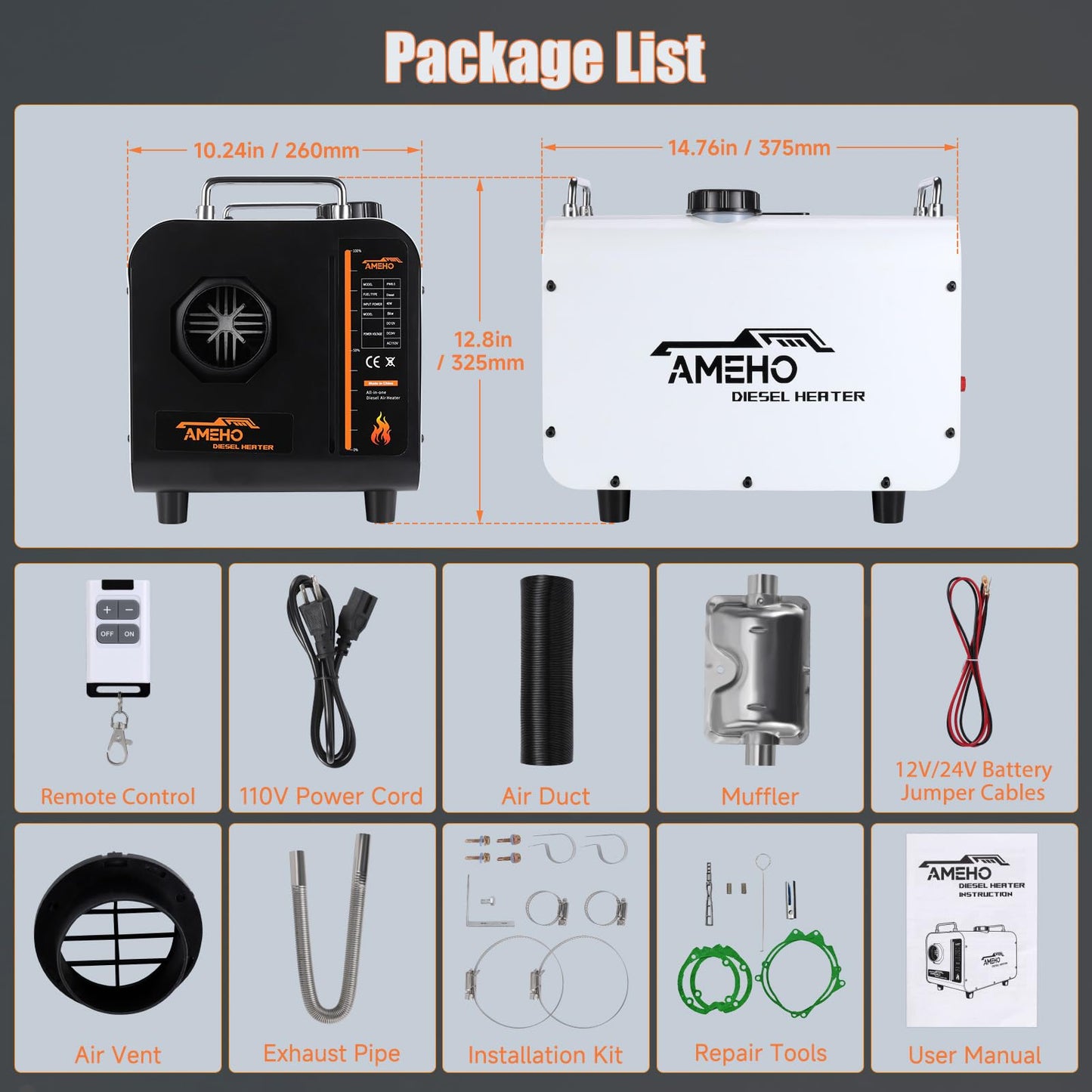 AMEHO 8KW Diesel Heater, 12V/24V/110V All in One Portable Parking Heater for RV Trailer Truck Camper, Diesel Car Heaters with Thermostat & Remote Control & LCD Screen
