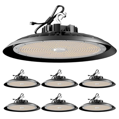 Lightdot 6Pack LED High Bay Light 300W（340x1W） 45000lm (Eqv.1200W MH/HPS) AC100-277V 5000K UFO LED High Bay Shop Light, Commercial Bay Lighting for 30-50FT Height Warehouse, Garage & Barn,Plug & Play