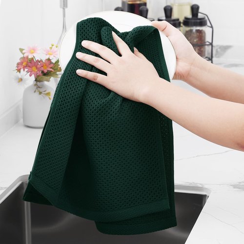 Homaxy 100% Cotton Waffle Weave Kitchen Dish Towels, Ultra Soft Absorbent Quick Drying Cleaning Towel, 13 x 28 Inches, 6-Pack, Blackish Green