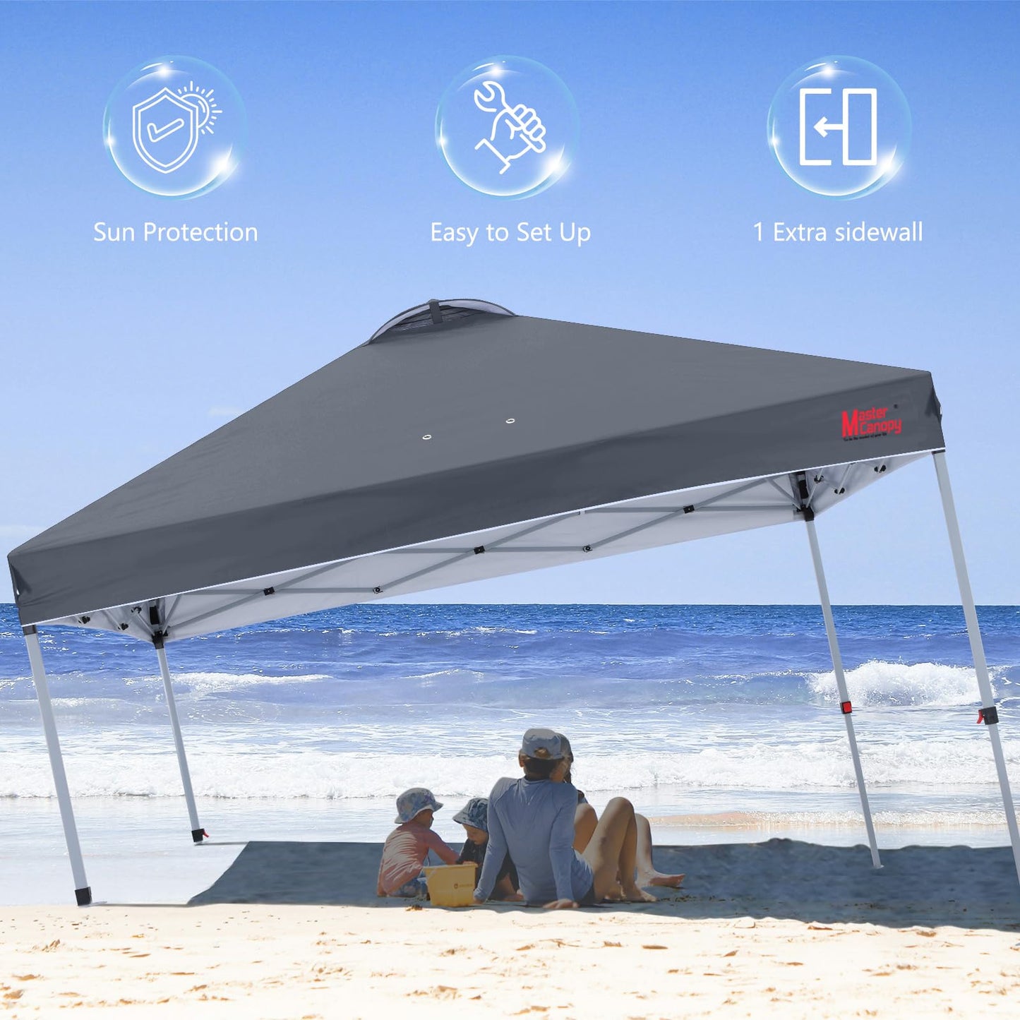 MASTERCANOPY Durable Pop-up Canopy Tent with 1 Sidewall (8'x8',Dark Grey)