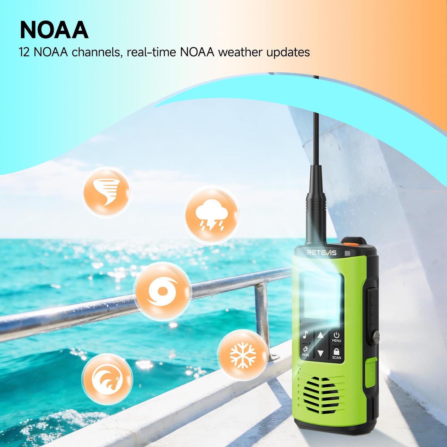 Retevis EZTalk 4S IP68 Waterproof Walkie Talkies, GMRS Long Range Emergency Two Way Radio, Floating, 2000mAH Rechargeable, NOAA Weather Alerts, Sturdy and Durable, for Salt Water