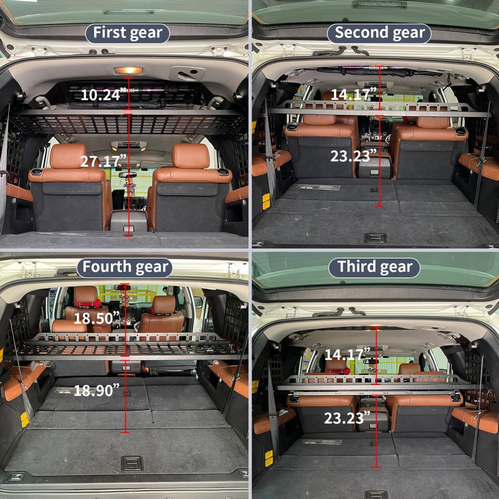 for Toyota Sequoia 2008-2022 Modular Storage Panel Shelf Rear Trunk Luggage Molle Panel Luggage Carrier Trunk Organizer Aluminum Alloy (Whole Kit)
