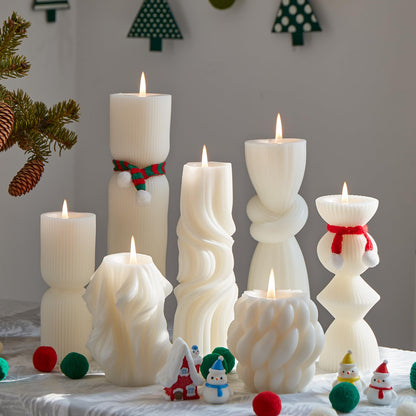 7-Pack Pillar Candles - Soy Wax Handmade Ribbed Candles for Home Decor, Housewarming Gift, Shelf & Table Decor - Aesthetic Modern Candles Set (White)