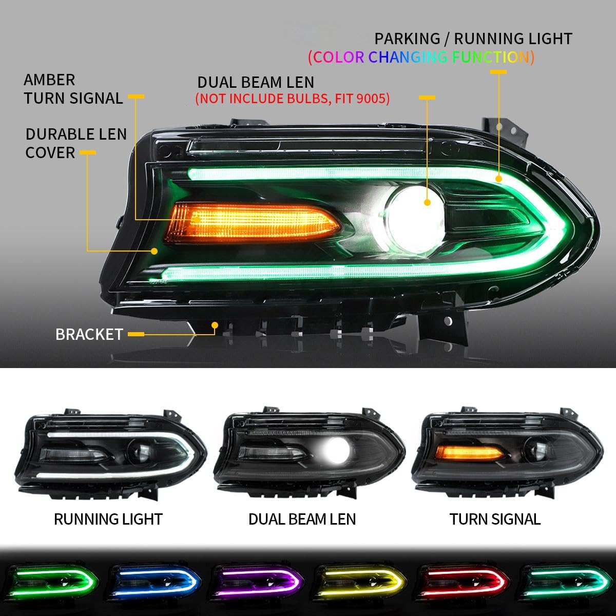 VLAND Headlights Assembly For Dodge Charger 2015-2023 (Fit For Factory Halogen Model Only)