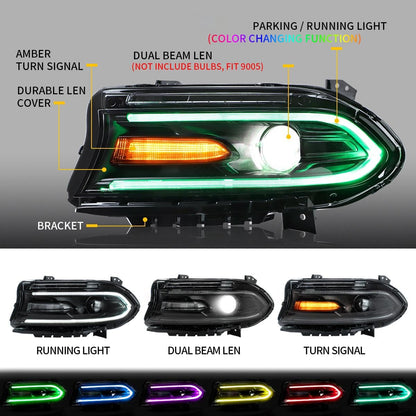 VLAND Headlights Assembly For Dodge Charger 2015-2023 (Fit For Factory Halogen Model Only)