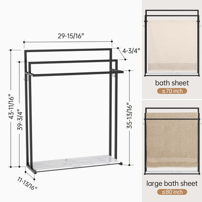 KES Extra Large Free Standing Towel Racks for Bathroom with Anti Wobble Base, 44 Inch Blanket Rack, 3-Tier Blanket Holder for Living Room with Weighted Marble Shelf & 4 Hooks, Matte Black, BTH504-BK