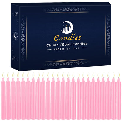 24 Pack Pink Spell Chime Candles – Premium Mini Unscented Taper Candles for Rituals, Prayer, Meditation, Altar, Spells – 4" Tall – Ideal for Witches & Spiritual Practices