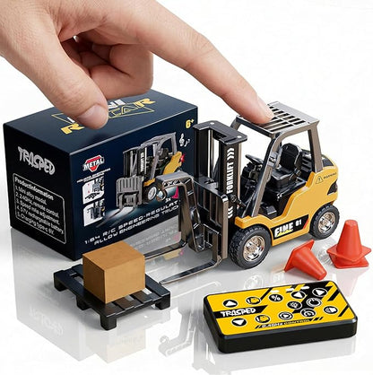 1/64 MINI RC Forklift ToyRemote Control Engineering Truck with Lights &amp Sounds2 in 1 Lift Fork &amp Hook Truck for Adults Boys Kids Age 6-8 8-12 Years Old.