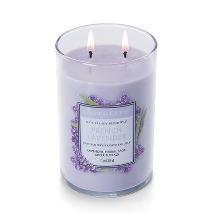 Colonial Candle French Lavender Scented Jar Candle, Classic Cylinders Collection, 2 Wick, Purple, 11 oz - Up to 80 Hours Burn