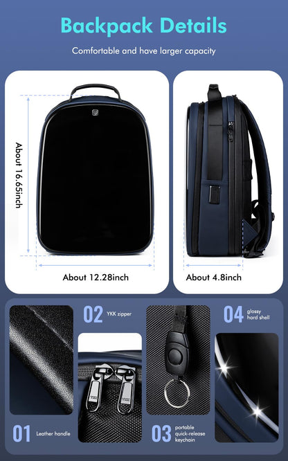 Gelrova LuminaPack X1 LED Backpack with Customizable Display, Expandable 20L to 25L, 15.6 Inch Laptop Compartment, Anti-Theft Design, Lightweight Hard Shell for Travel