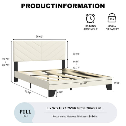 IOILORI Full Size Bed Frame Platform with Upholstered Headboard, Sturdy Wooden Slats, Noiseless, No Springs Required, Easy to Assemble Beige