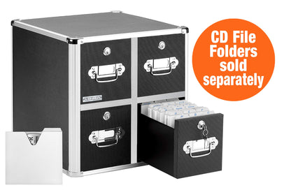 Vaultz CD Case Holder - File Cabinet CD Rack w/ 4 Drawers and Key Locks, 14 x 14.5 x 15.5 Inch DVD Organizer and CD Storage Box - Black