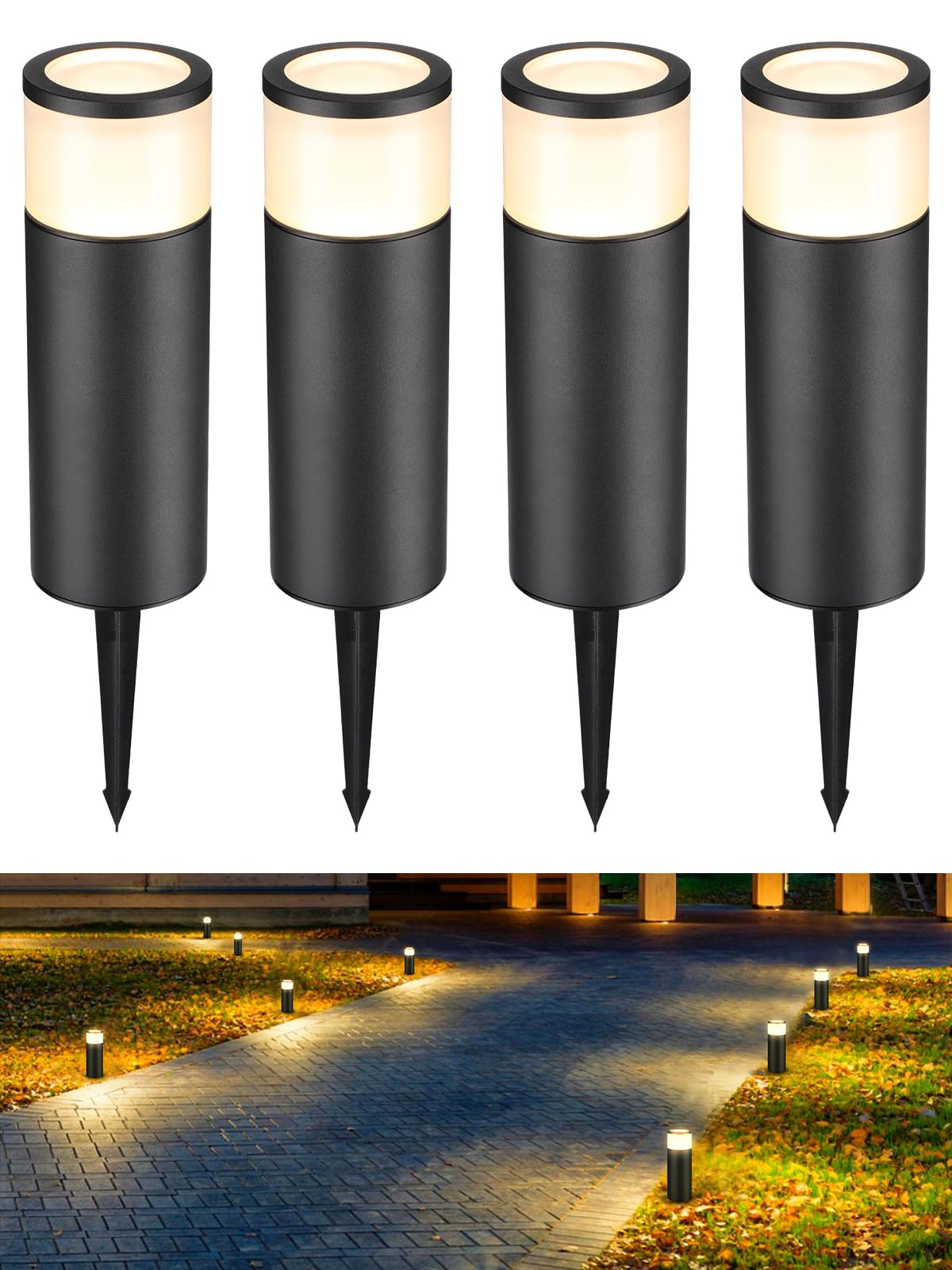 LEONLITE Low Voltage Path Lighting, 5W LED Landscape Bollard Pathway Light, Landscape Lights Outdoor for Yard, 3000K Warm White, Die-Cast Aluminum IP65 Waterproof, Pack of 4