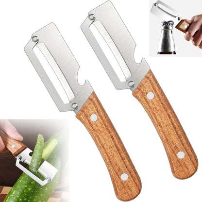 Skiennix Multi-Functional Vegetable Peeler - Stainless Steel Blade & Wooden Handle, 2-Pack