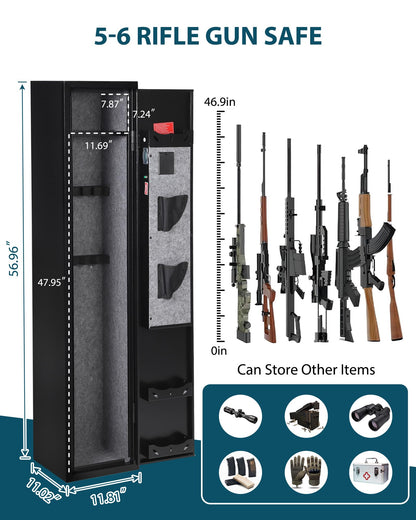 4 Gun Safe for Rifles and Pistols, Heavy Duty Steel Gun Cabinet, Large Digital Gun Locker with Adjustable Gun Racks & Removable Shelf, Anti-Theft Home Firearm Storage Safe
