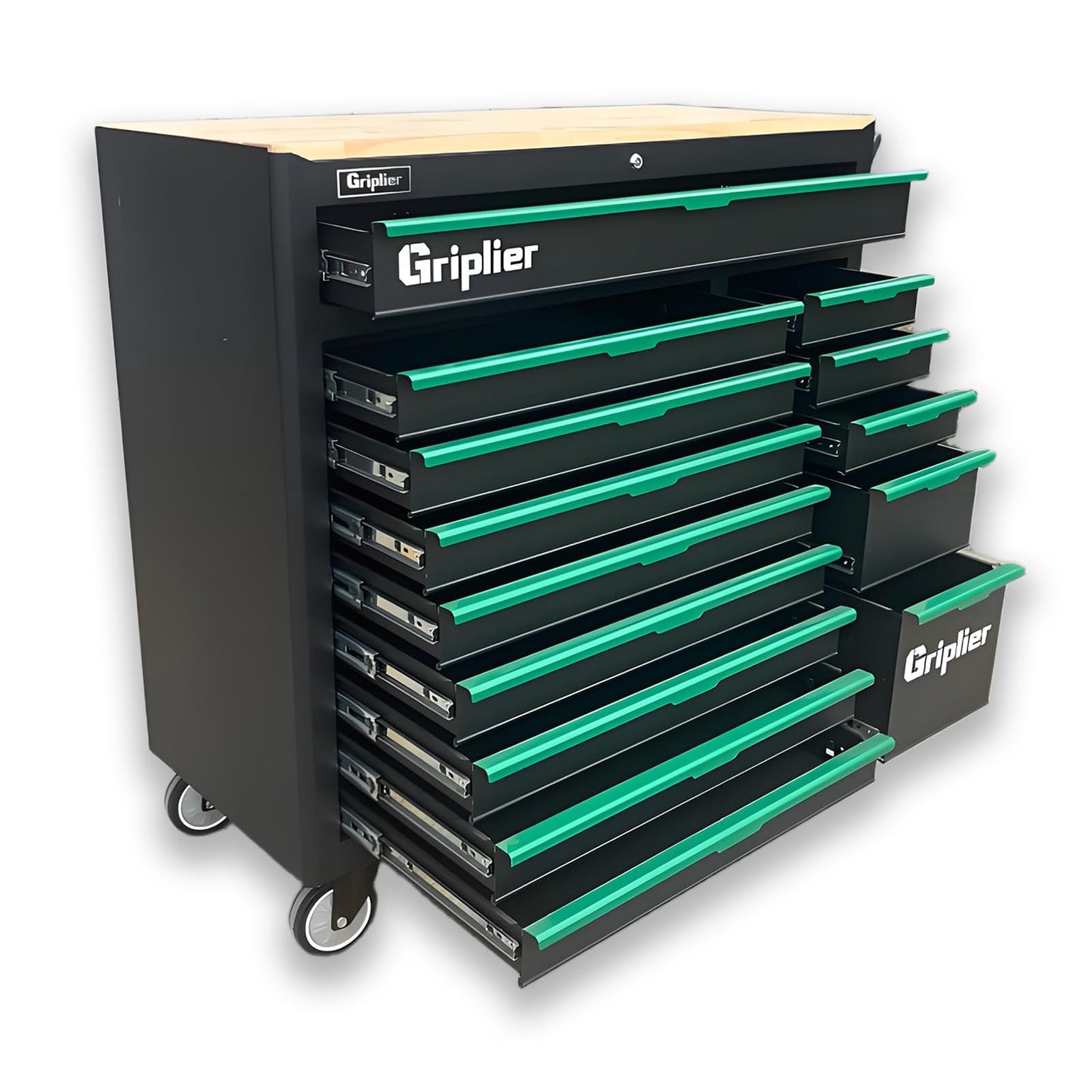 Griplier 14-Drawers Rolling Tool Chest with Wood Workbench,Brake Casters,Lock & Key,Heavy-Duty Steel Tool Cabinet Storage, for Home,Garbge or Workshop Use (14 Drawers)