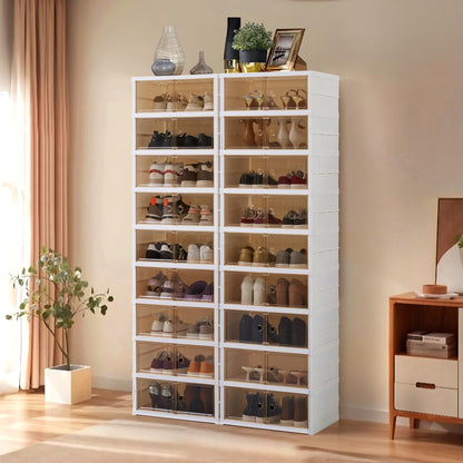 LAFORMO Collapsible Shoe Rack Organizer Foldable Shoe Cabinet with Doors, Large Plastic Folding Shoe Cabinet, Easy Assembly Shoe Shelves Organizer for Entryway (9Tiers,2Groups,36Pairs)