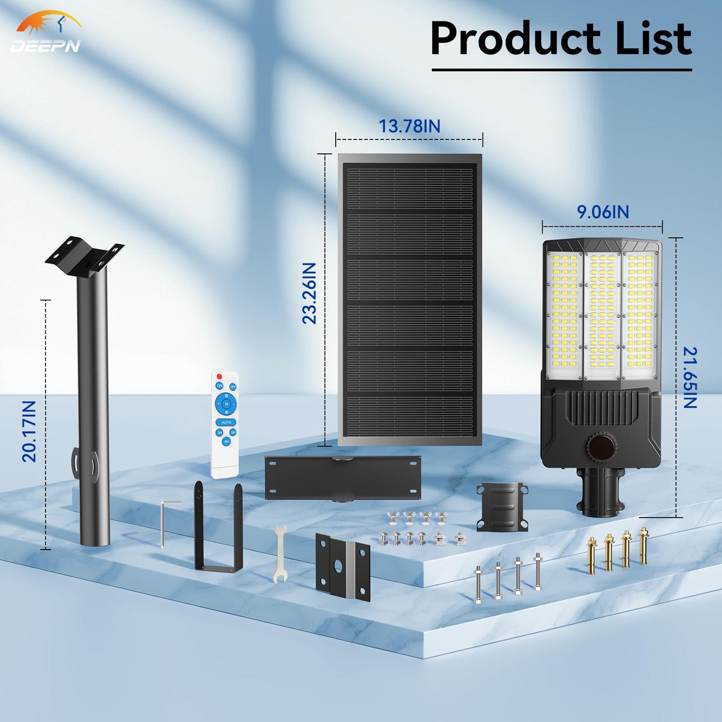 Deepn Solar Street Lights 10000W Commercial Grade Aluminum Parking Lot Lights LED Security Flood Light with Motion Sensor & Dusk to Dawn, Solar Lights Outdoor Waterproof for Outside, SZ3000, 1 Pack