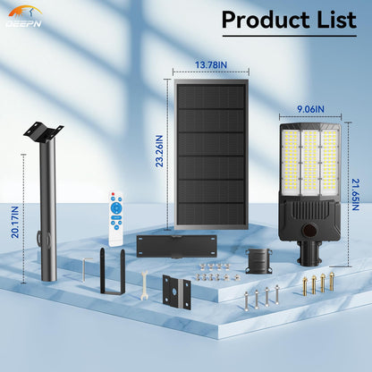 Deepn Solar Street Lights 10000W Commercial Grade Aluminum Parking Lot Lights LED Security Flood Light with Motion Sensor & Dusk to Dawn, Solar Lights Outdoor Waterproof for Outside, SZ3000, 1 Pack