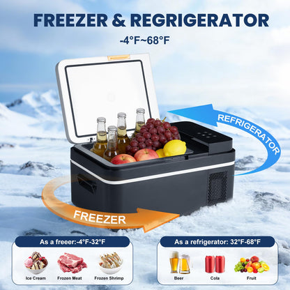 OLIXIS Portable Car Refrigerator, 21QT Single-Zone Electric Cooler for Vehicles, -4℉-68℉ Freezer Smart Control via Bluetooth with Car Battery Protection, Child Lock, 12/24V DC & 100-240V AC Powered