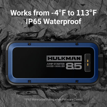 Hulkman Alpha85,Cobalt Blue,2000A 74Wh Smart Jump Starter, 12V Portable Car Battery Booster with 3.3" Display, USB-C Power Pack, 5-Mode Flashlight, Jumper Cables for up to 8.5L Gas/6.0L Diesel