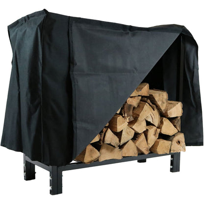 Sunnydaze Firewood Log Rack with Cover and Fire Poker - Indoor or Outdoor Use - Heavy-Duty Metal Fire Accessories