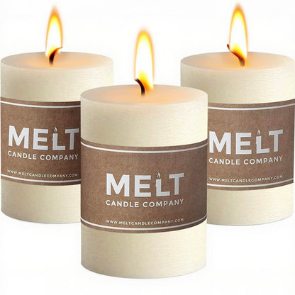 Melt Candle Pillar Candles, 3 Pack - Unscented Candles for Home, Church, Weddings, & More - 3" x 4", Ivory