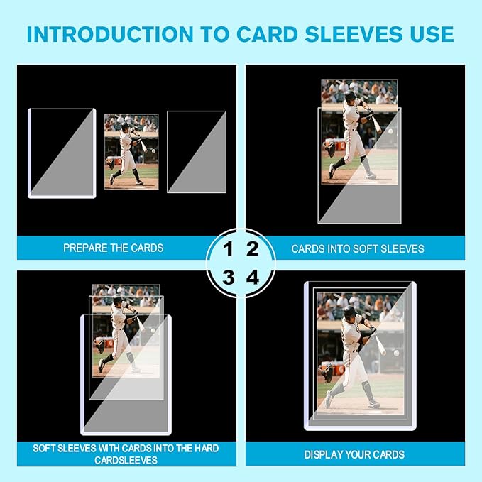 600 Hard Plastic Trading Card Protector - 300 Hard Card Sleeves and 300 Soft Card Sleeves 35pt Rigid 3x4 Card Holders Clear Open-Top Card Sleeve Fits Standard Trading Baseball Sport Game Cards