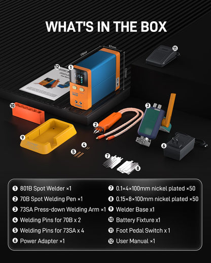 GLITTER Spot Welder, 11600W 1800A Battery Spot Welder, Auto & Manual Capacitor Spot Welder for Lithium Batteries with Foot Pedal, 99 Gears Battery Welder for Batch Build 18650 Battery Pack DIY, 801B