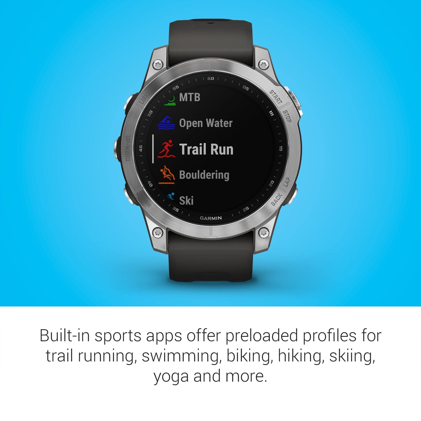 Garmin Fenix 7, Adventure smartwatch, Rugged Outdoor Watch with GPS, Touchscreen, Health and Wellness Features, Silver with Graphite Band - 010-02540-00
