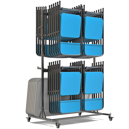 Dolibest Heavy Duty Folding Chair Cart, Folding Chair Rack & 4 Locking Swivel Wheels 48 Chairs/ 24 Chairs +12 Tables, Folding Chair Storage Dolly for Event, Church, Garage, Capacity Up to 1,000 lbs