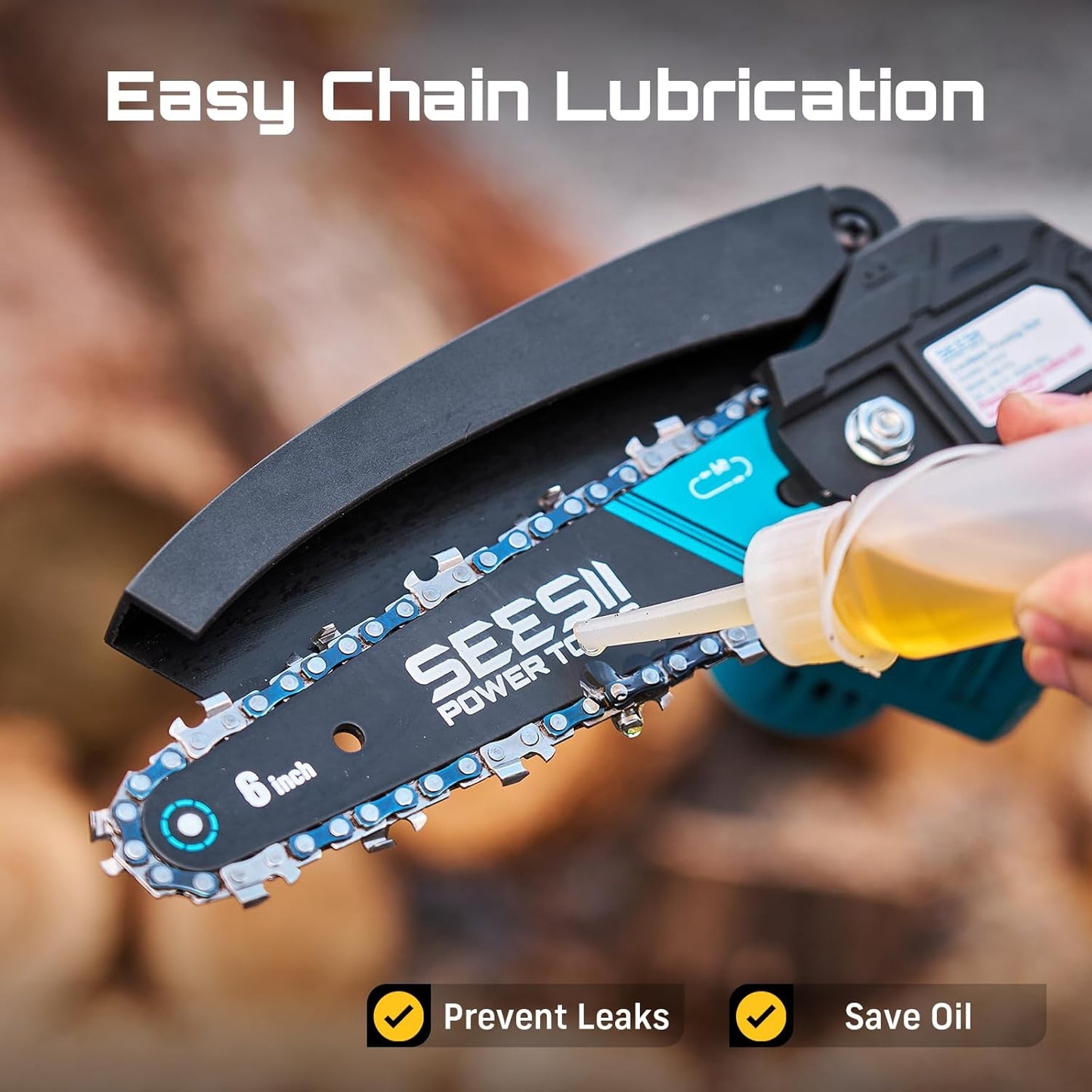 Seesii Mini Chainsaw - 6-Inch Cordless Electric Power Chain Saw with 2 Batteries | Ideal for Tree Trimming & Wood Cutting