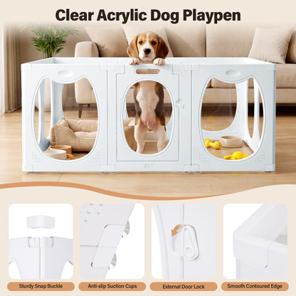 Homgava Clear PET Dog Playpen Indoor, 10-Panel Heavy-Duty Transparent Puppy Playpen, Modular Pet Fence Enclosure for Small Medium Dogs, Easy to Assemble (White,24 Inch H, 10 Panels)