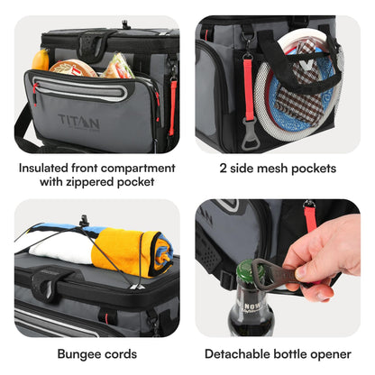 Titan by Arctic Zone Zipperless Soft Sided Cooler with HardBody Liner and SmartShelf, Insulated Bag with Shoulder Strap and Bottle Opener for Beach, Picnic, and Travel, 48 Can Capacity, Sharkskin Gray
