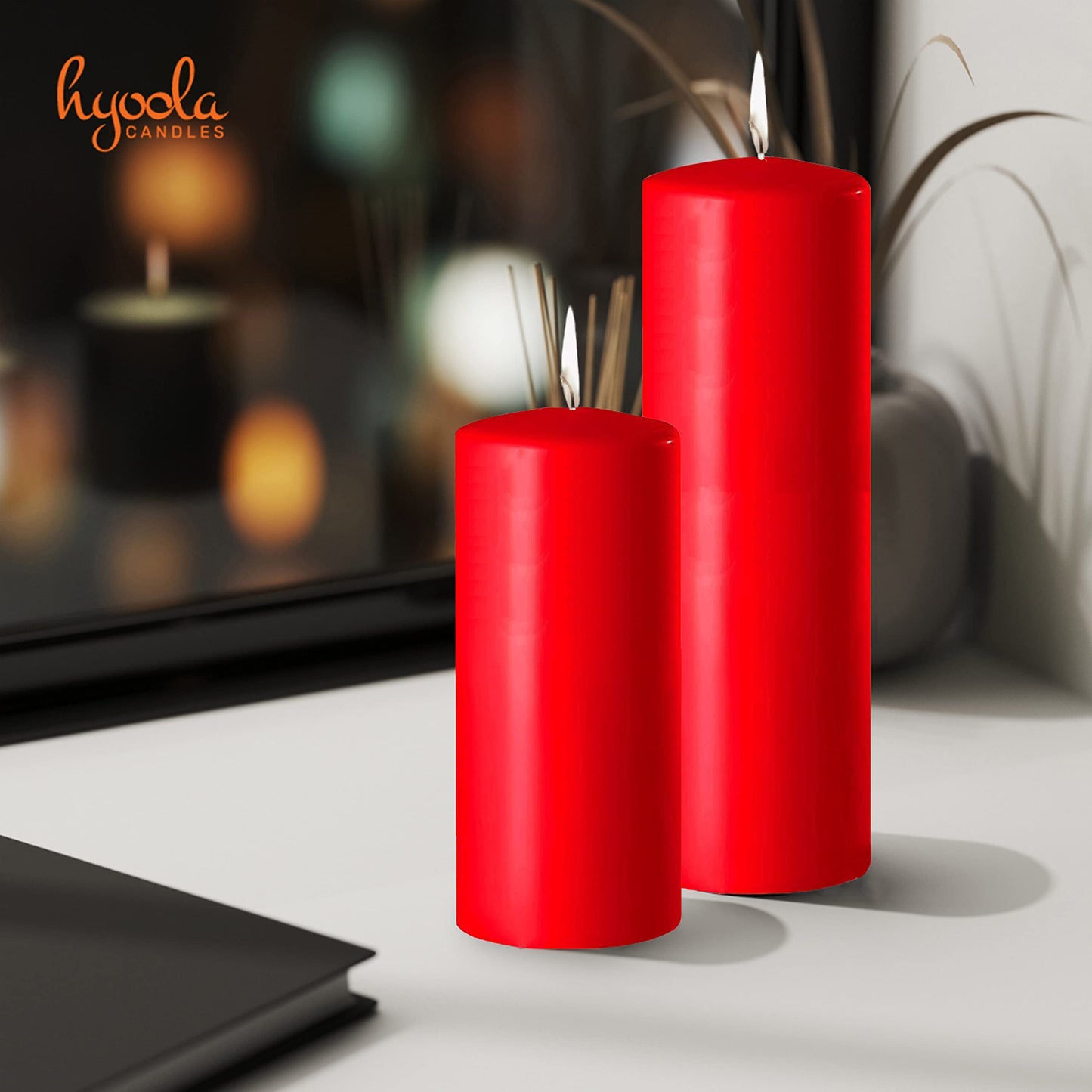Hyoola Red Pillar Candles 2x6 Inch - 4 Pack Unscented Pillar Candles - European Made