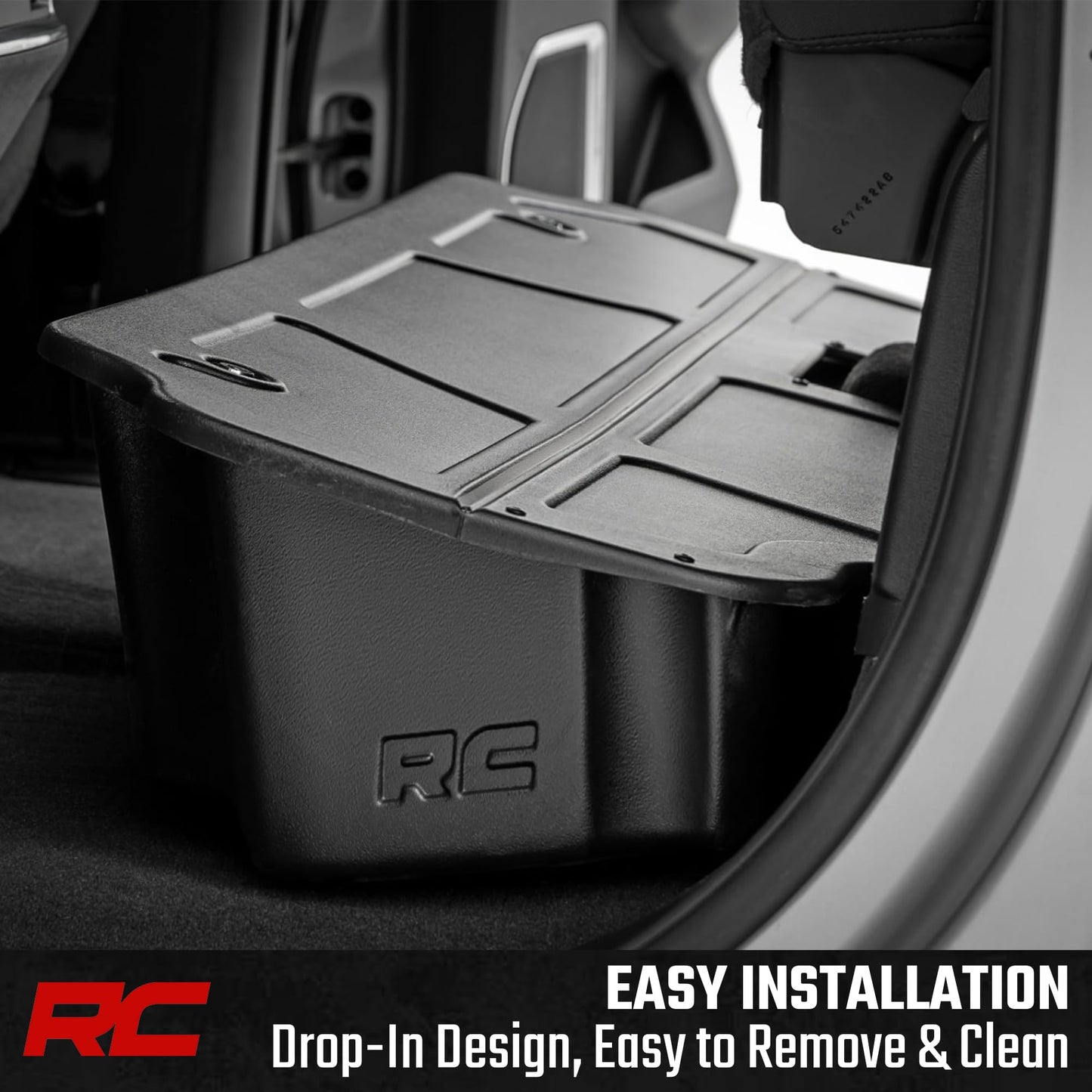 Rough Country Under Seat Storage for Chevy Silverado & GMC Sierra 1500/2500HD/3500HD Double Cab (2019-2026) - Custom Rear Under Seat Organizer Tray with Lockable Lid